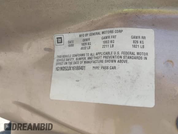 ✅ 2001 Chevrolet Malibu • VIN: 1G1ND52JX16180401 • Lot: 41821454. Wystawiony na IAAI z przebiegiem 222 943 mil mil. Skorzystaj z bezpłatnego archiwum sprzedaży aukcyjnych z USA i zobacz szczegółowy raport historii pojazdu na DreamBid. Zdjęcie 9.