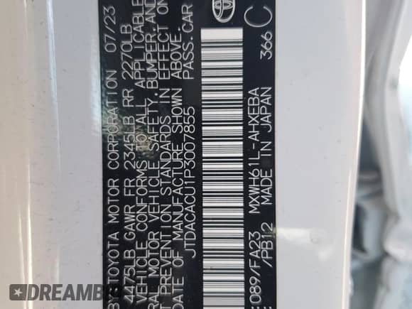 2023 Toyota Prius XSE Premium with VIN JTDACACU1P3007855, listed as a Copart auction lot 80563675 with 7,111 mi miles and Salvage title. Bid and sale history available at DreamBid. Image 12.