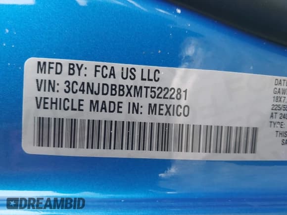 ✅ 2021 Jeep Compass Latitude • VIN: 3C4NJDBBXMT522281 • Lot: 41546537. Listed on IAAI with 41,428 mi. Free auction sales archive from the USA and detailed vehicle history report at DreamBid. Image 9.