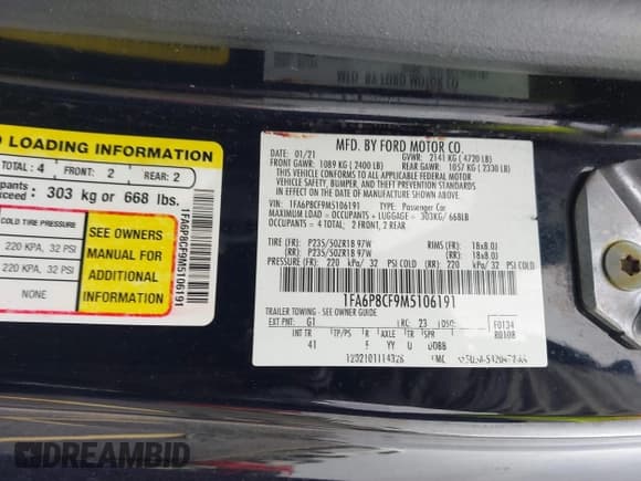 ✅ 2021 Ford Mustang GT • VIN: 1FA6P8CF9M5106191 • Lot: 42609029. Listed on IAAI with 28,871 mi. Free auction sales archive from the USA and detailed vehicle history report at DreamBid. Image 9.