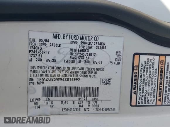 ✅ 2004 Ford Explorer • VIN: 1FMZU85W94ZB15992 • Lot: 41658686. Wystawiony na IAAI z przebiegiem 168 147 mil. Bezpłatny archiwum sprzedaży aukcyjnych z USA i szczegółowy raport historii pojazdu na DreamBid. Zdjęcie 9.