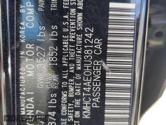 ✅ 2017 Hyundai Accent SE • VIN: KMHCT4AE0HU381242 • Лот: 62476374. Опубликован ранее на Copart с пробегом 103 749 миль. Бесплатный доступ к архиву аукционных продаж из США и подробный отчёт об истории автомобиля на DreamBid. Изображение 13.