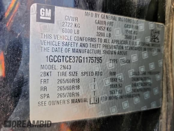 ✅ 2016 Chevrolet Colorado 4WD LT • VIN: 1GCGTCE37G1175795 • Lot: 93336715. Listed on Copart with 164,075 mi. Free auction sales archive from the USA and detailed vehicle history report at DreamBid. Image 13.