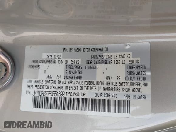✅ 2023 Mazda MX-5 Miata Sport • VIN: JM1NDAB77P0551899 • Лот: 42426541. Опубликован ранее на IAAI с пробегом 32 245 миль. Бесплатный доступ к архиву аукционных продаж из США и подробный отчёт об истории автомобиля на DreamBid. Изображение 9.