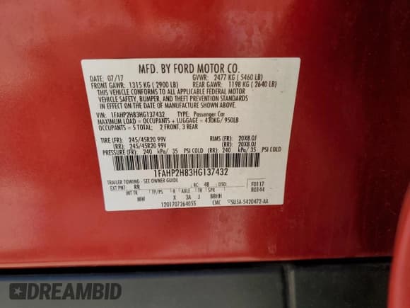 ✅ 2017 Ford Taurus SEL • VIN: 1FAHP2H83HG137432 • Lot: 81087265. Listed on Copart with 70,074 mi. Free auction sales archive from the USA and detailed vehicle history report at DreamBid. Image 13.