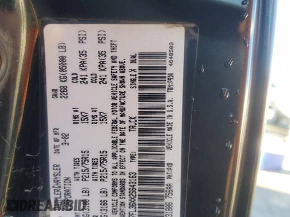2002 Dodge Dakota Sport z VIN 1B7FL36XX2S643163, wystawiony jako Copart lot #80643184 z przebiegiem 230 990 mil mil oraz Nie do naprawy • Non repairable. Historia ofert i sprzedaży dostępna na DreamBid. Obrazek 12.
