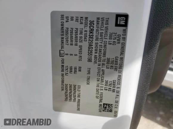 ✅ 2010 Chevrolet Silverado 1500 • VIN: 3GCRKSE29AG255198 • Лот: 64492525. Опубликован ранее на Copart с пробегом 72 339 миль. Бесплатный доступ к архиву аукционных продаж из США и подробный отчёт об истории автомобиля на DreamBid. Изображение 12.