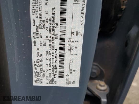 ✅ 2023 Ford F-350 XL • VIN: 1FT8W3BM1PED50754 • Lot: 92507005. Wystawiony na Copart z przebiegiem 8 419 mil. Bezpłatny archiwum sprzedaży aukcyjnych z USA i szczegółowy raport historii pojazdu na DreamBid. Zdjęcie 12.