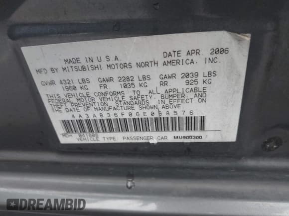 ✅ 2006 Mitsubishi Galant ES • VIN: 4A3AB36F06E068576 • Lot: 42105223. Listed on IAAI with 114,958 mi. Free auction sales archive from the USA and detailed vehicle history report at DreamBid. Image 9.