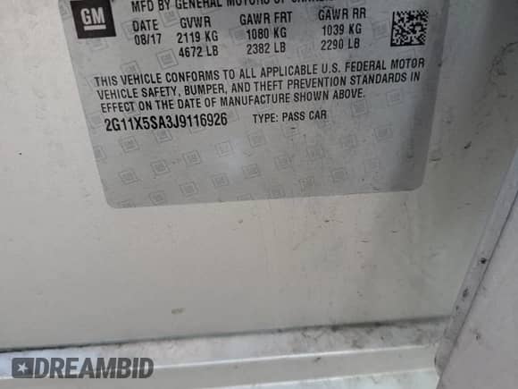 2018 Chevrolet Impala LS with VIN 2G11X5SA3J9116926, listed as a Copart auction lot 68361385 with 149,415 mi miles and Salvage title. Bid and sale history available at DreamBid. Image 12.