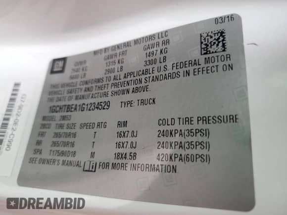 2016 Chevrolet Colorado 4WD WT с VIN 1GCHTBEA1G1234529, выставлен на аукционе Copart как лот 55652955 с пробегом Не указан миль и Списание • Salvage title. История ставок и продаж доступна на DreamBid. Изображение 12.