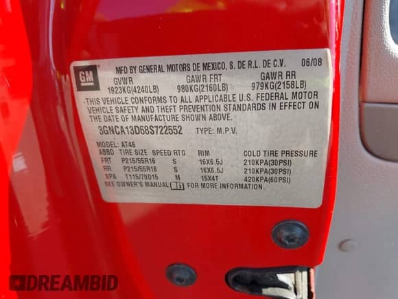 2008 Chevrolet HHR LS with VIN 3GNCA13D68S722552, listed as a IAAI auction lot 43404670 with 112,034 mi miles and . Bid and sale history available at DreamBid. Image 9.