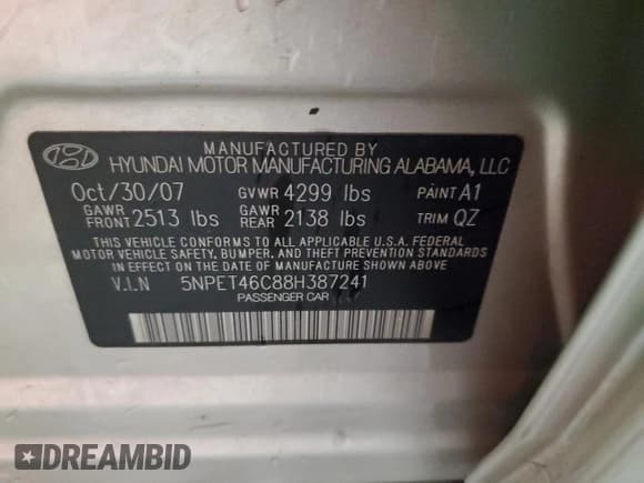 ✅ 2008 Hyundai Sonata GLS • VIN: 5NPET46C88H387241 • Лот: 88706755. Опубликован ранее на Copart с пробегом 126 893 миль. Бесплатный доступ к архиву аукционных продаж из США и подробный отчёт об истории автомобиля на DreamBid. Изображение 12.