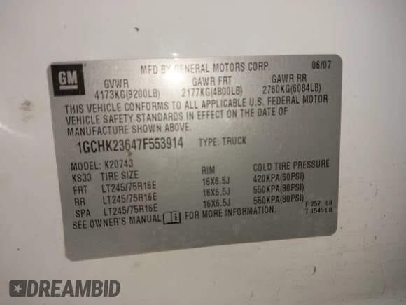 ✅ 2007 Chevrolet Silverado 2500HD 1LT • VIN: 1GCHK23647F553914 • Лот: 43413805. Опубликован ранее на IAAI с пробегом 235 158 миль. Бесплатный доступ к архиву аукционных продаж из США и подробный отчёт об истории автомобиля на DreamBid. Изображение 9.