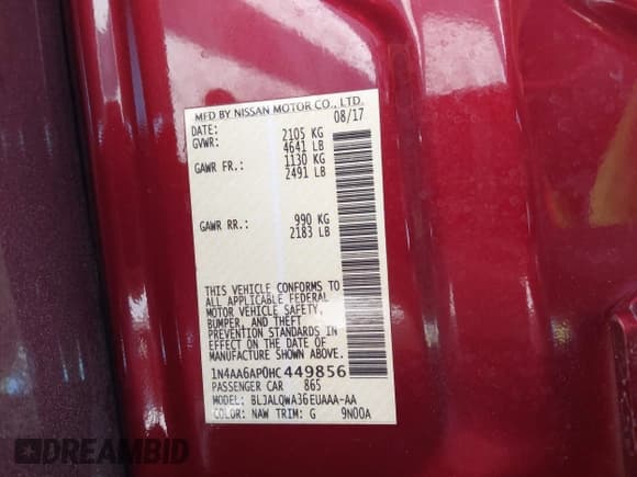 ✅ 2017 Nissan Maxima S • VIN: 1N4AA6AP0HC449856 • Lot: 42782937. Listed on IAAI with 84,308 mi. Free auction sales archive from the USA and detailed vehicle history report at DreamBid. Image 9.