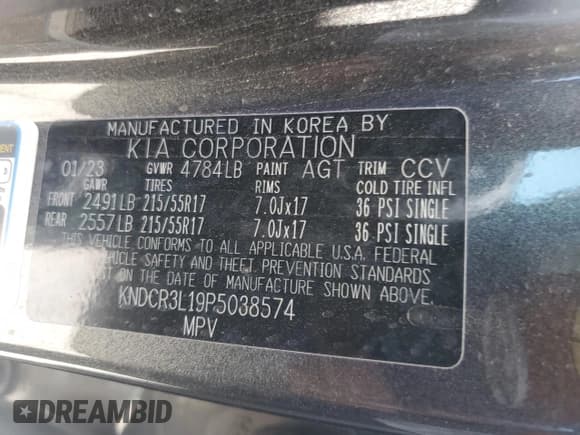 ✅ 2023 Kia Niro Wind • VIN: KNDCR3L19P5038574 • Lot: 59757085. Listed on Copart with 27,295 mi. Free auction sales archive from the USA and detailed vehicle history report at DreamBid. Image 13.