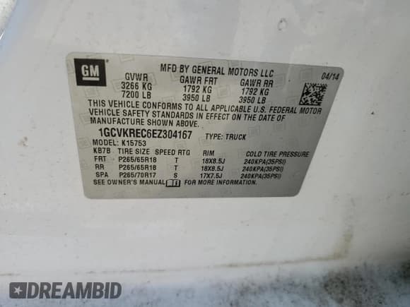 ✅ 2014 Chevrolet Silverado 1500 LT • VIN: 1GCVKREC6EZ304167 • Лот: 70634464. Опубликован ранее на Copart с пробегом 43 432 миль. Бесплатный доступ к архиву аукционных продаж из США и подробный отчёт об истории автомобиля на DreamBid. Изображение 13.