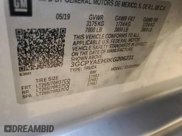 2019 Chevrolet Silverado 1500 Work Truck с VIN 3GCPYAEH3KG206231, выставлен на аукционе Copart как лот 55625215 с пробегом 49 463 миль миль и Чистый • Clean title. История ставок и продаж доступна на DreamBid. Изображение 10.