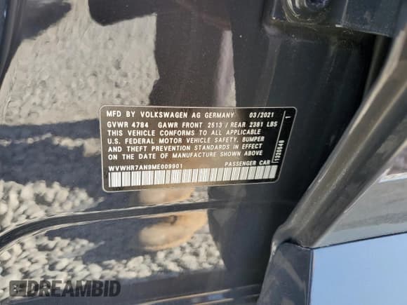 ✅ 2021 Volkswagen Arteon SEL R-Line • VIN: WVWHR7AN9ME009901 • Lot: 52724965. Listed on Copart with 50,981 mi. Free auction sales archive from the USA and detailed vehicle history report at DreamBid. Image 12.