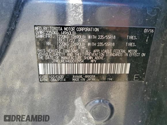 ✅ 2016 Toyota RAV4 Limited • VIN: JTMDJREV4GD012954 • Лот: 94171155. Опубликован ранее на Copart с пробегом 79 530 миль. Бесплатный доступ к архиву аукционных продаж из США и подробный отчёт об истории автомобиля на DreamBid. Изображение 13.