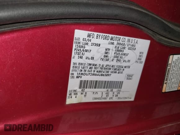 ✅ 2004 Ford Explorer XLT • VIN: 1FMDU73W64UB65897 • Lot: 41477174. Wystawiony na IAAI z przebiegiem 221 442 mil. Bezpłatny archiwum sprzedaży aukcyjnych z USA i szczegółowy raport historii pojazdu na DreamBid. Zdjęcie 9.