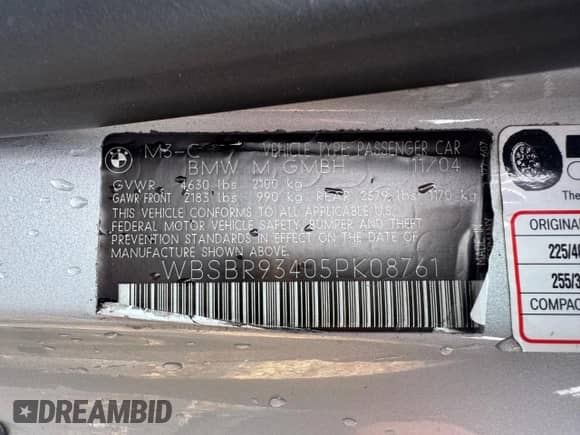 2005 BMW 3 Series M3 с VIN WBSBR93405PK08761, выставлен на аукционе Copart как лот 51938195 с пробегом 99 101 миль миль и Чистый • Clean title. История ставок и продаж доступна на DreamBid. Изображение 10.