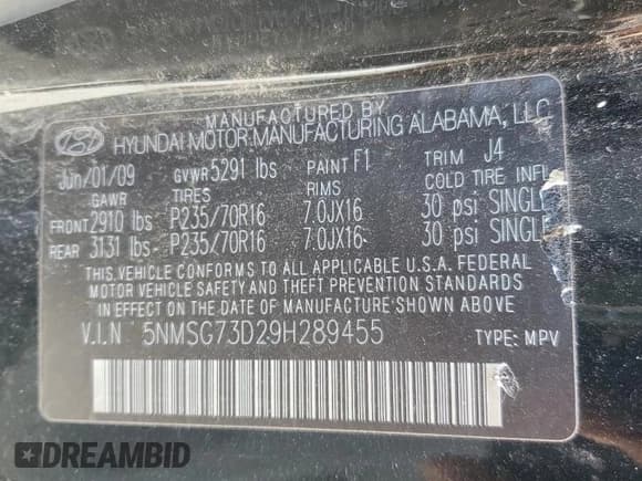 ✅ 2009 Hyundai Santa Fe GLS • VIN: 5NMSG73D29H289455 • Lot: 77405354. Listed on Copart with 194,767 mi. Free auction sales archive from the USA and detailed vehicle history report at DreamBid. Image 12.