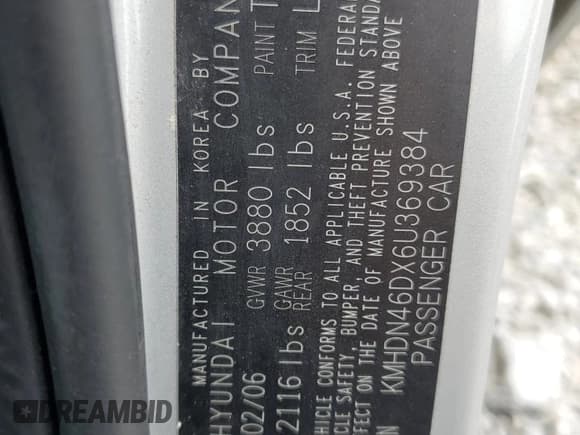 ✅ 2006 Hyundai Elantra GLS • VIN: KMHDN46DX6U369384 • Lot: 63067275. Wystawiony na Copart z przebiegiem 179 350 mil. Bezpłatny archiwum sprzedaży aukcyjnych z USA i szczegółowy raport historii pojazdu na DreamBid. Zdjęcie 12.