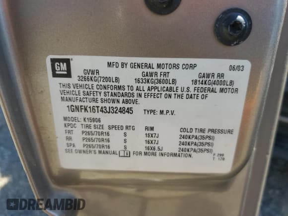 ✅ 2003 Chevrolet Suburban LS • VIN: 1GNFK16T43J324845 • Лот: 55322475. Опубликован ранее на Copart с пробегом 329 718 миль. Бесплатный доступ к архиву аукционных продаж из США и подробный отчёт об истории автомобиля на DreamBid. Изображение 14.