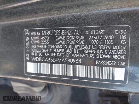 ✅ 1991 Mercedes-Benz 420 SEL • VIN: WDBCA35E4MA580934 • Lot: 42723639. Wystawiony na IAAI z przebiegiem Nie podano. Bezpłatny archiwum sprzedaży aukcyjnych z USA i szczegółowy raport historii pojazdu na DreamBid. Zdjęcie 9.