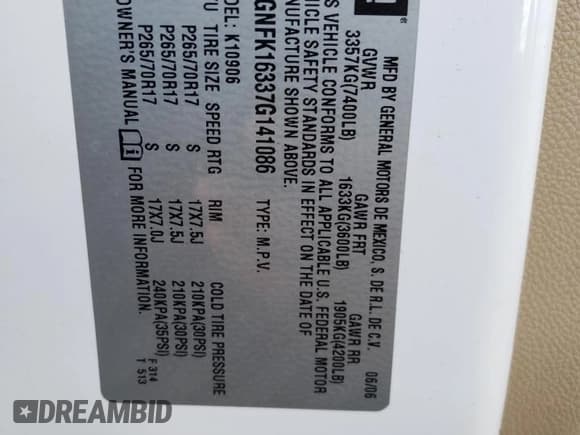 ✅ 2007 Chevrolet Suburban LTZ • VIN: 3GNFK16337G141086 • Lot: 80053934. Wystawiony na Copart z przebiegiem 185 962 mil. Bezpłatny archiwum sprzedaży aukcyjnych z USA i szczegółowy raport historii pojazdu na DreamBid. Zdjęcie 12.