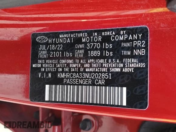 ✅ 2022 Hyundai Venue SEL • VIN: KMHRC8A33NU202851 • Lot: 84645765. Listed on Copart with 49,839 mi. Free auction sales archive from the USA and detailed vehicle history report at DreamBid. Image 13.