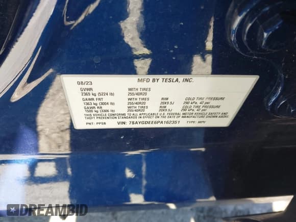 ✅ 2023 Tesla Model Y Long Range • VIN: 7SAYGDEE6PA162351 • Lot: 43515048. Listed on IAAI with 24,605 mi. Free auction sales archive from the USA and detailed vehicle history report at DreamBid. Image 9.