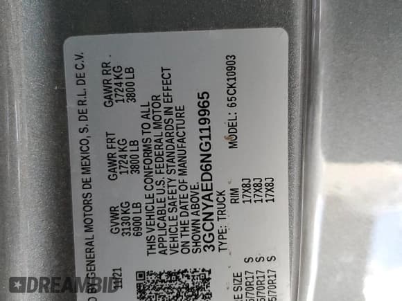 ✅ 2022 Chevrolet Silverado 1500 • VIN: 3GCNYAED6NG119965 • Лот: 85850825. Опубликован ранее на Copart с пробегом 30 110 миль. Бесплатный доступ к архиву аукционных продаж из США и подробный отчёт об истории автомобиля на DreamBid. Изображение 13.