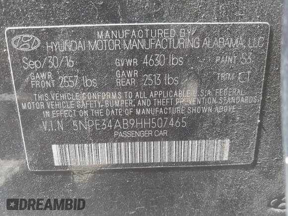 ✅ 2017 Hyundai Sonata Sport • VIN: 5NPE34AB9HH507465 • Лот: 43349352. Опубликован ранее на IAAI с пробегом Не указан. Бесплатный доступ к архиву аукционных продаж из США и подробный отчёт об истории автомобиля на DreamBid. Изображение 9.