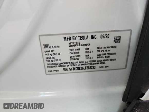 ✅ 2020 Tesla Model X Long Range • VIN: 5YJXCDE26LF303233 • Lot: 70808465. Listed on Copart with 65,522 mi. Free auction sales archive from the USA and detailed vehicle history report at DreamBid. Image 13.