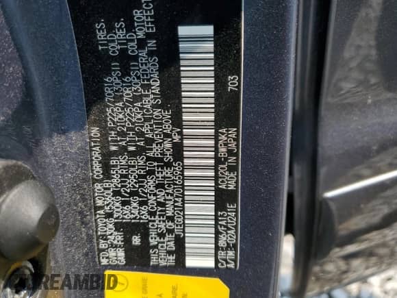 2007 Toyota Highlander с VIN JTEGD21A470165965, выставлен на аукционе Copart как лот 71434215 с пробегом 181 988 миль миль и Списание • Salvage title. История ставок и продаж доступна на DreamBid. Изображение 13.