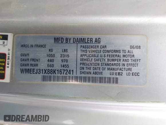 ✅ 2008 Smart fortwo Pure • VIN: WMEEJ31X88K167241 • Lot: 42214530. Listed on IAAI with 75,289 mi. Free auction sales archive from the USA and detailed vehicle history report at DreamBid. Image 9.