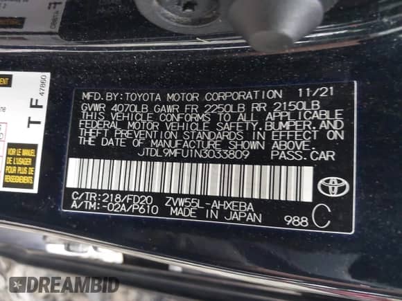 2022 Toyota Prius LE с VIN JTDL9MFU1N3033809, выставлен на аукционе IAAI как лот 39898273 с пробегом 102 460 миль миль и . История ставок и продаж доступна на DreamBid. Изображение 9.