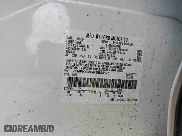 ✅ 2024 Ford Edge SE • VIN: 2FMPK4G95RBB05175 • Lot: 51921615. Wystawiony na Copart z przebiegiem 34 824 mil. Bezpłatny archiwum sprzedaży aukcyjnych z USA i szczegółowy raport historii pojazdu na DreamBid. Zdjęcie 13.