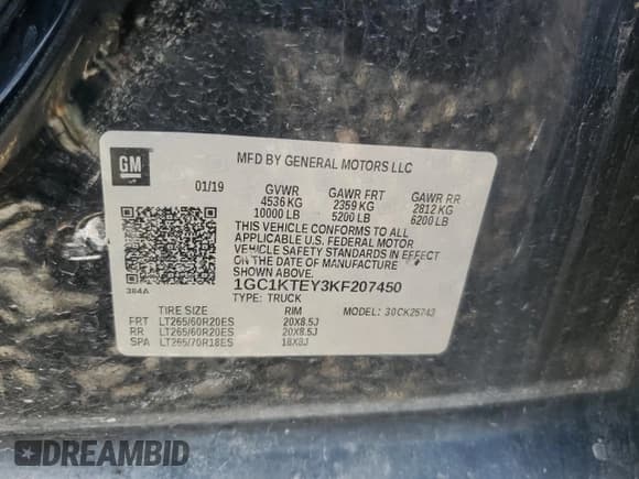 ✅ 2019 Chevrolet Silverado 2500HD LTZ • VIN: 1GC1KTEY3KF207450 • Лот: 91713135. Опубликован ранее на Copart с пробегом 60 993 миль. Бесплатный доступ к архиву аукционных продаж из США и подробный отчёт об истории автомобиля на DreamBid. Изображение 12.