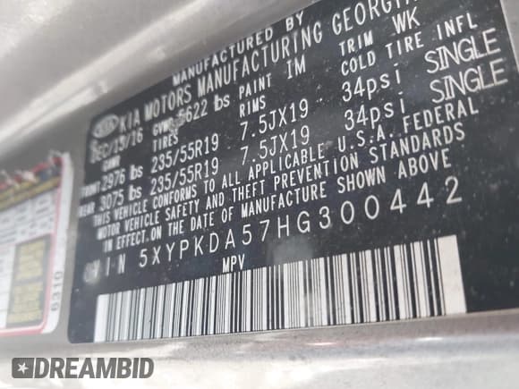 ✅ 2017 Kia Sorento SX • VIN: 5XYPKDA57HG300442 • Lot: 42379880. Listed on IAAI with Not provided. Free auction sales archive from the USA and detailed vehicle history report at DreamBid. Image 9.