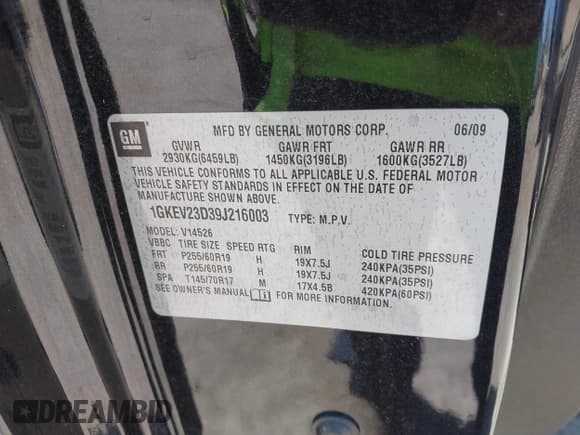 ✅ 2009 GMC Acadia SLT1 • VIN: 1GKEV23D39J216003 • Lot: 42933283. Listed on IAAI with 153,799 mi. Free auction sales archive from the USA and detailed vehicle history report at DreamBid. Image 9.