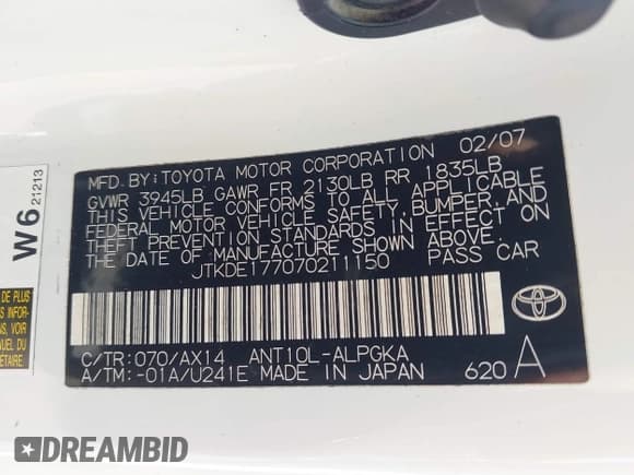 ✅ 2007 Scion tC Spec • VIN: JTKDE177070211150 • Lot: 43530036. Listed on IAAI with 201,215 mi. Free auction sales archive from the USA and detailed vehicle history report at DreamBid. Image 9.