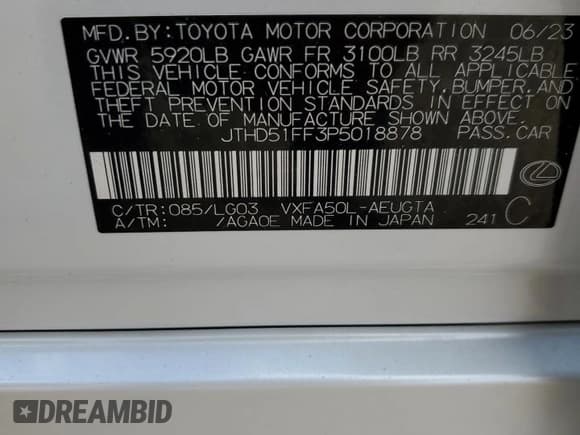 ✅ 2023 Lexus LS 500 • VIN: JTHD51FF3P5018878 • Lot: 78452394. Listed on Copart with 7,466 mi. Free auction sales archive from the USA and detailed vehicle history report at DreamBid. Image 12.