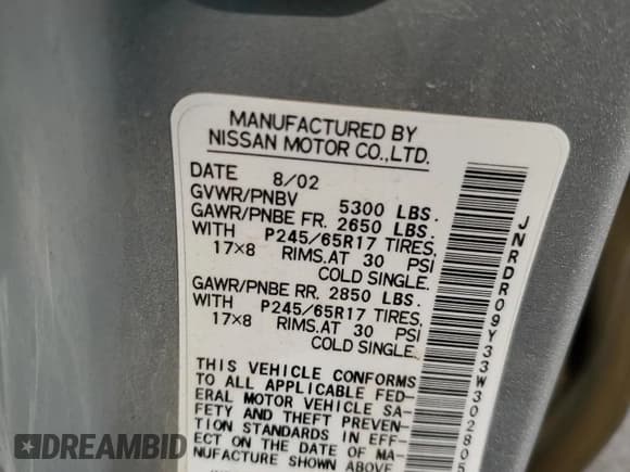 ✅ 2003 Infiniti QX4 Luxury • VIN: JNRDR09Y33W302805 • Lot: 80500135. Wystawiony na Copart z przebiegiem 226 878 mil. Bezpłatny archiwum sprzedaży aukcyjnych z USA i szczegółowy raport historii pojazdu na DreamBid. Zdjęcie 13.