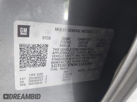 ✅ 2019 GMC Canyon 4WD SLE • VIN: 1GTG6CEN5K1101096 • Lot: 42723441. Listed on IAAI with Not provided. Free auction sales archive from the USA and detailed vehicle history report at DreamBid. Image 9.