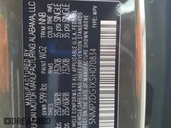 2025 Hyundai Santa Fe SEL с VIN 5NMP2DG1XSH070834, выставлен на аукционе Copart как лот 87433305 с пробегом 5 269 миль миль и Списание • Salvage title. История ставок и продаж доступна на DreamBid. Изображение 14.