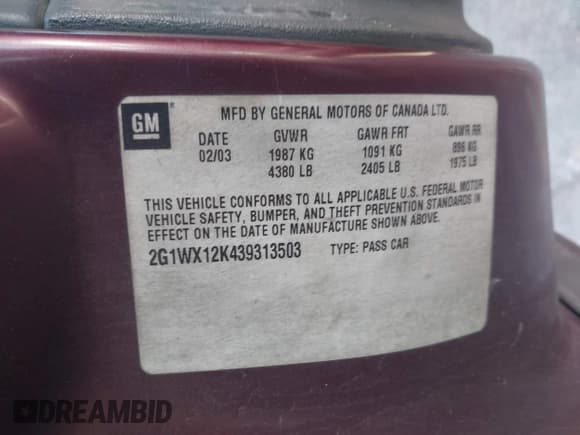 ✅ 2003 Chevrolet Monte Carlo SS • VIN: 2G1WX12K439313503 • Lot: 43217399. Listed on IAAI with 82,330 mi. Free auction sales archive from the USA and detailed vehicle history report at DreamBid. Image 9.