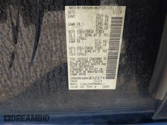 ✅ 2019 Nissan Frontier SV • VIN: 1N6DD0ER0KN872274 • Lot: 42006455. Listed on IAAI with 63,345 mi. Free auction sales archive from the USA and detailed vehicle history report at DreamBid. Image 9.